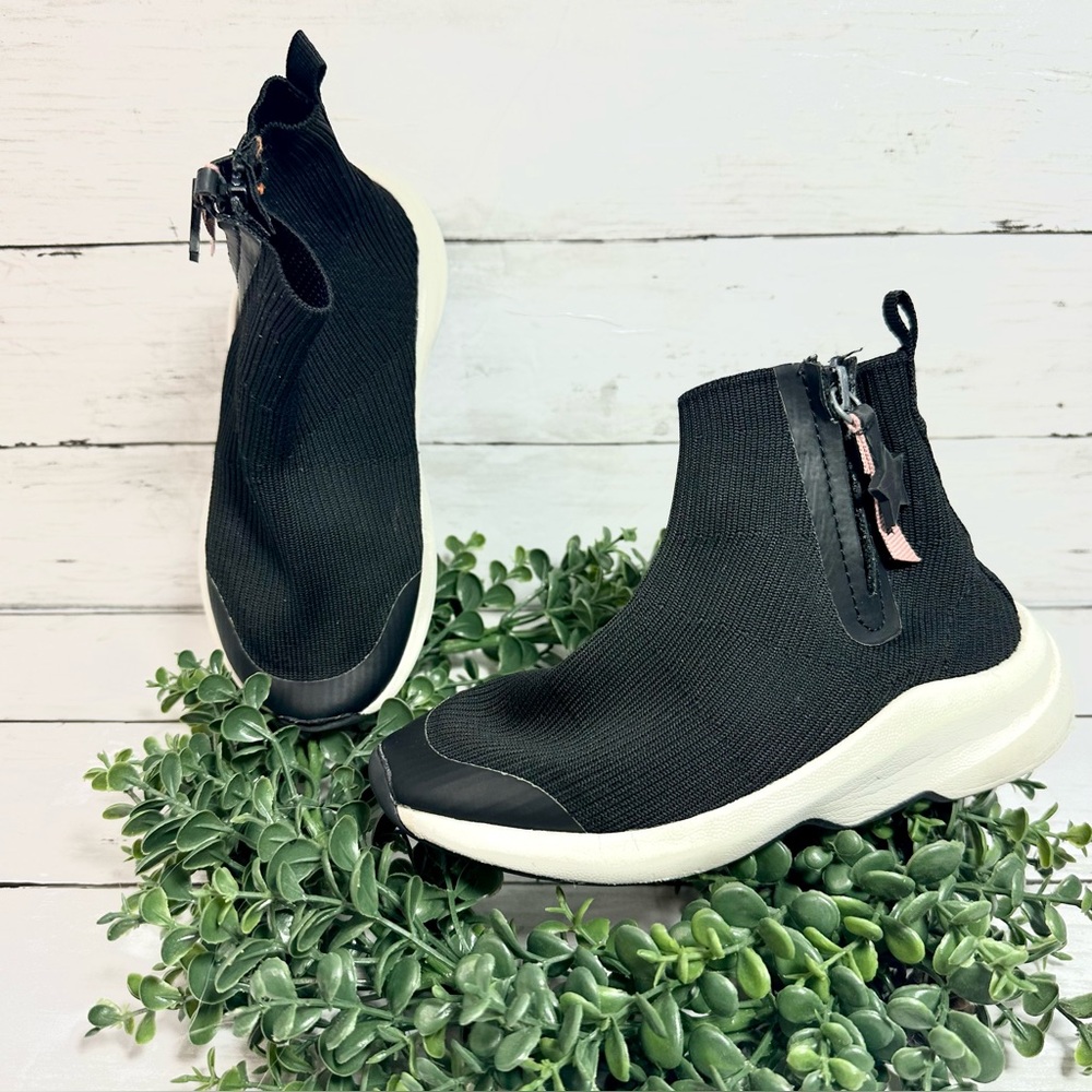 ZARA girls black sock sneaker boots size 30 with zipper closure